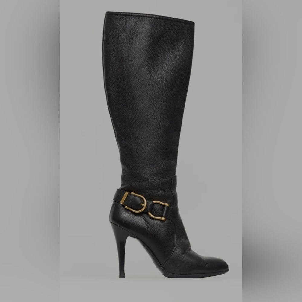 Burberry Black Leather Knee High Pump Boot size 37.5